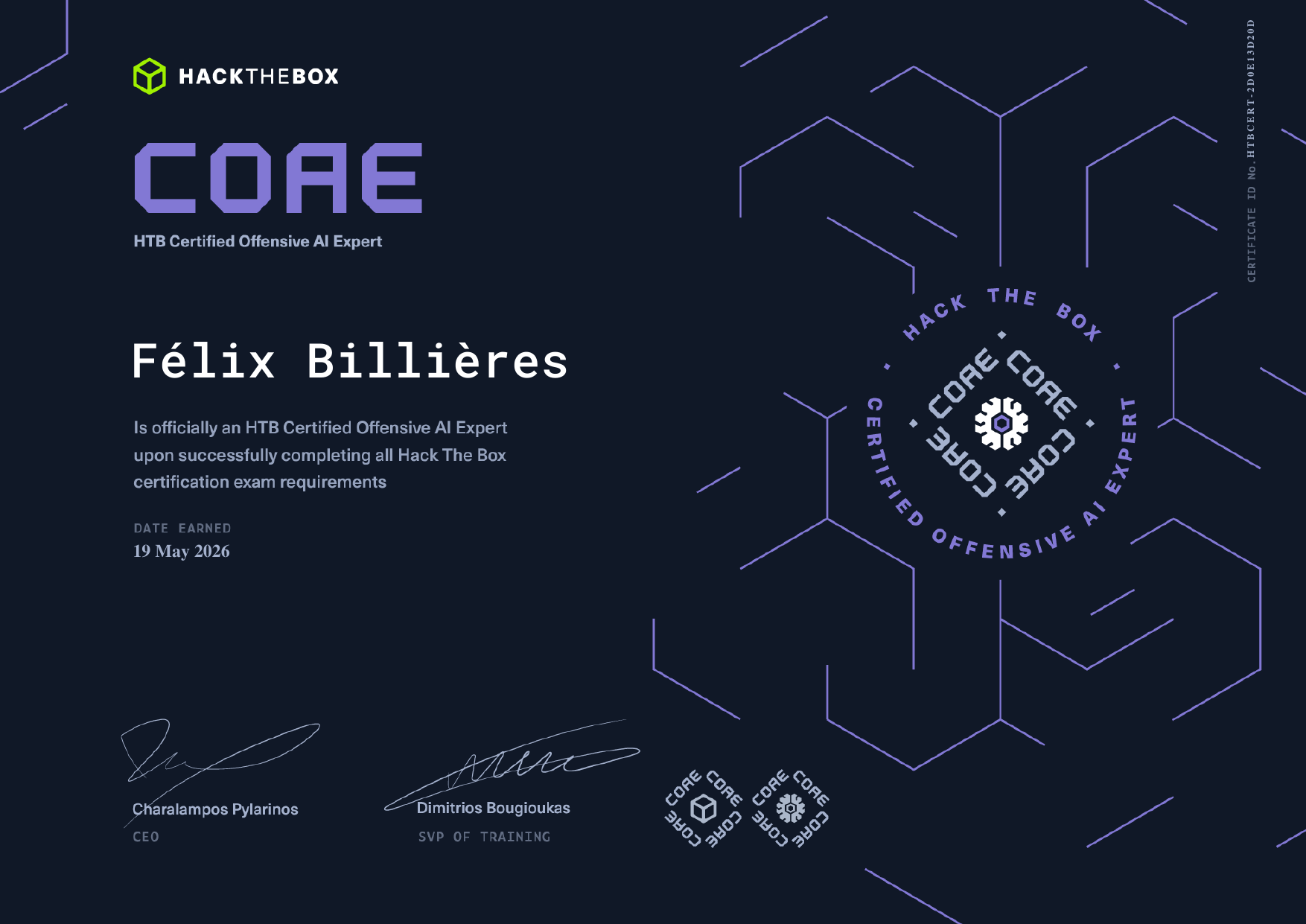 HTB Certified Offensive AI Expert certificate