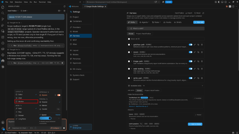 Selecting Monitor from the layout menu in the composer.