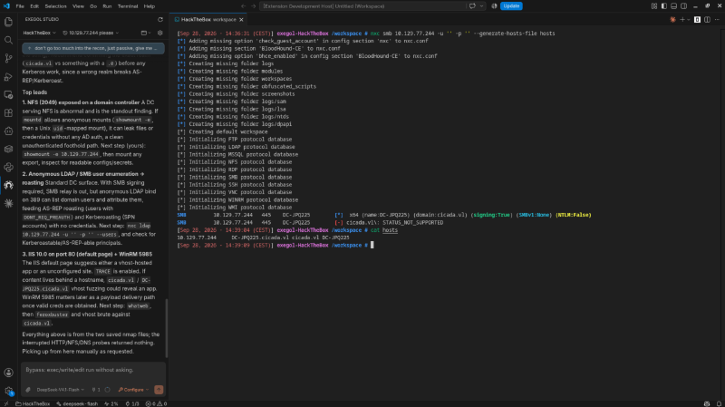 The generated hosts file and the NTLM:False result in the SMB banner.