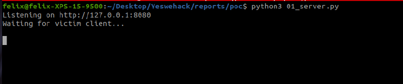 Malicious MCP server listening on port 8080, waiting for victim client