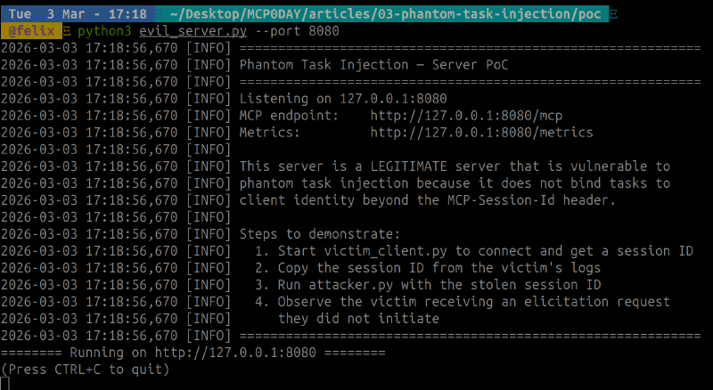 Server startup — listening and waiting for connections