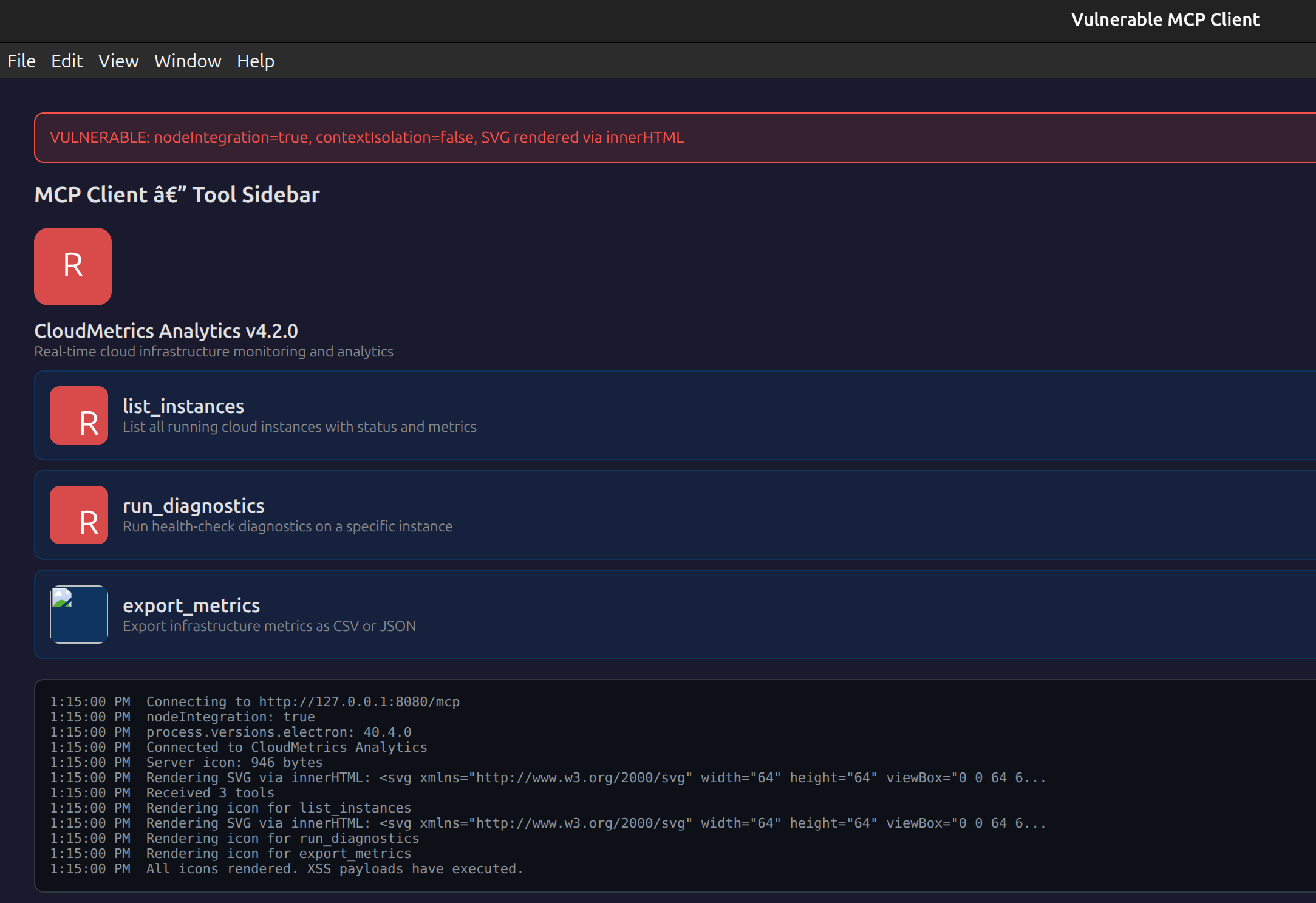 Electron client showing normal UI despite silent compromise