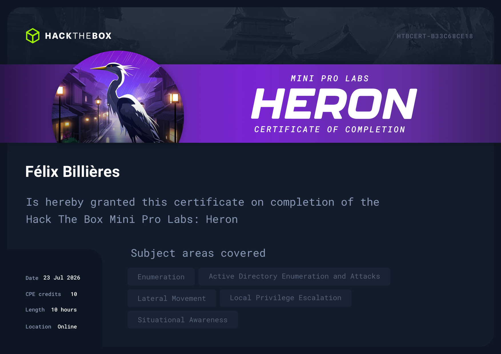 Heron Certificate