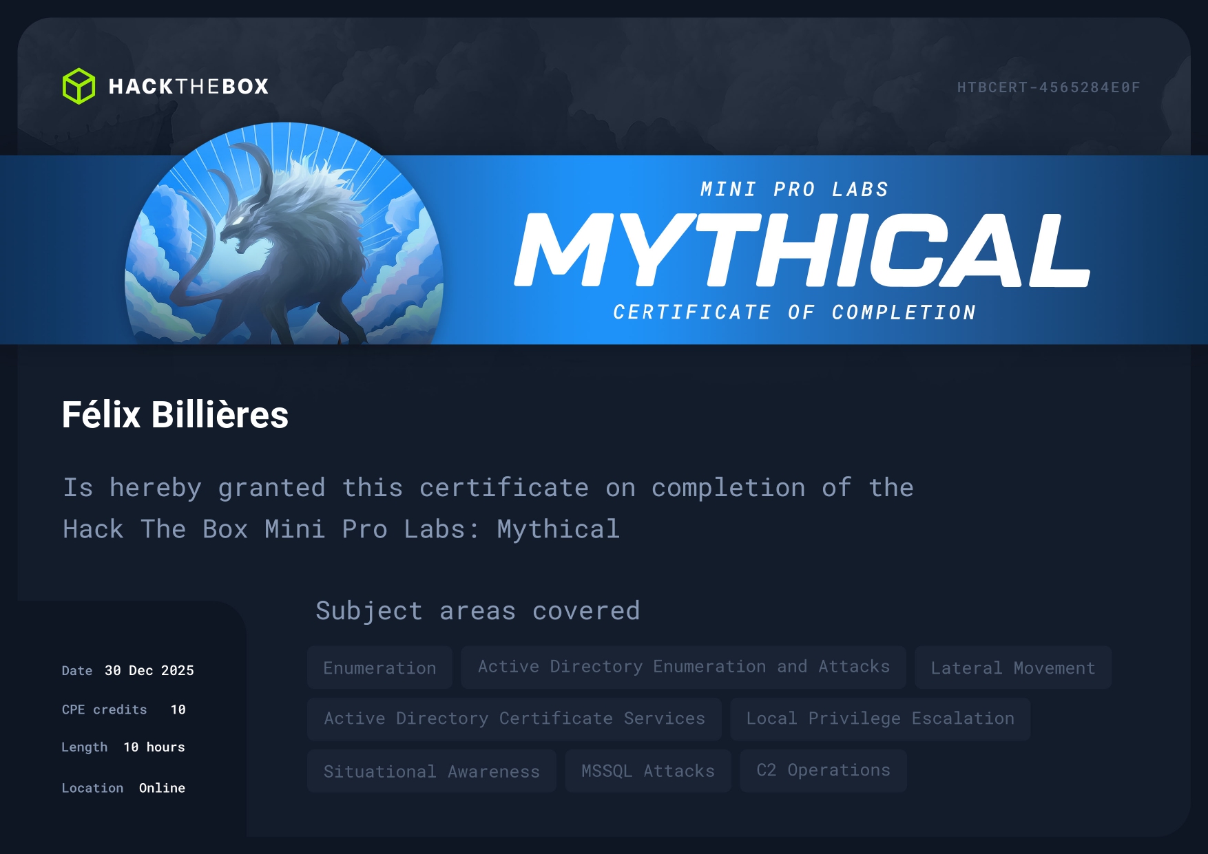 Mythical Certificate