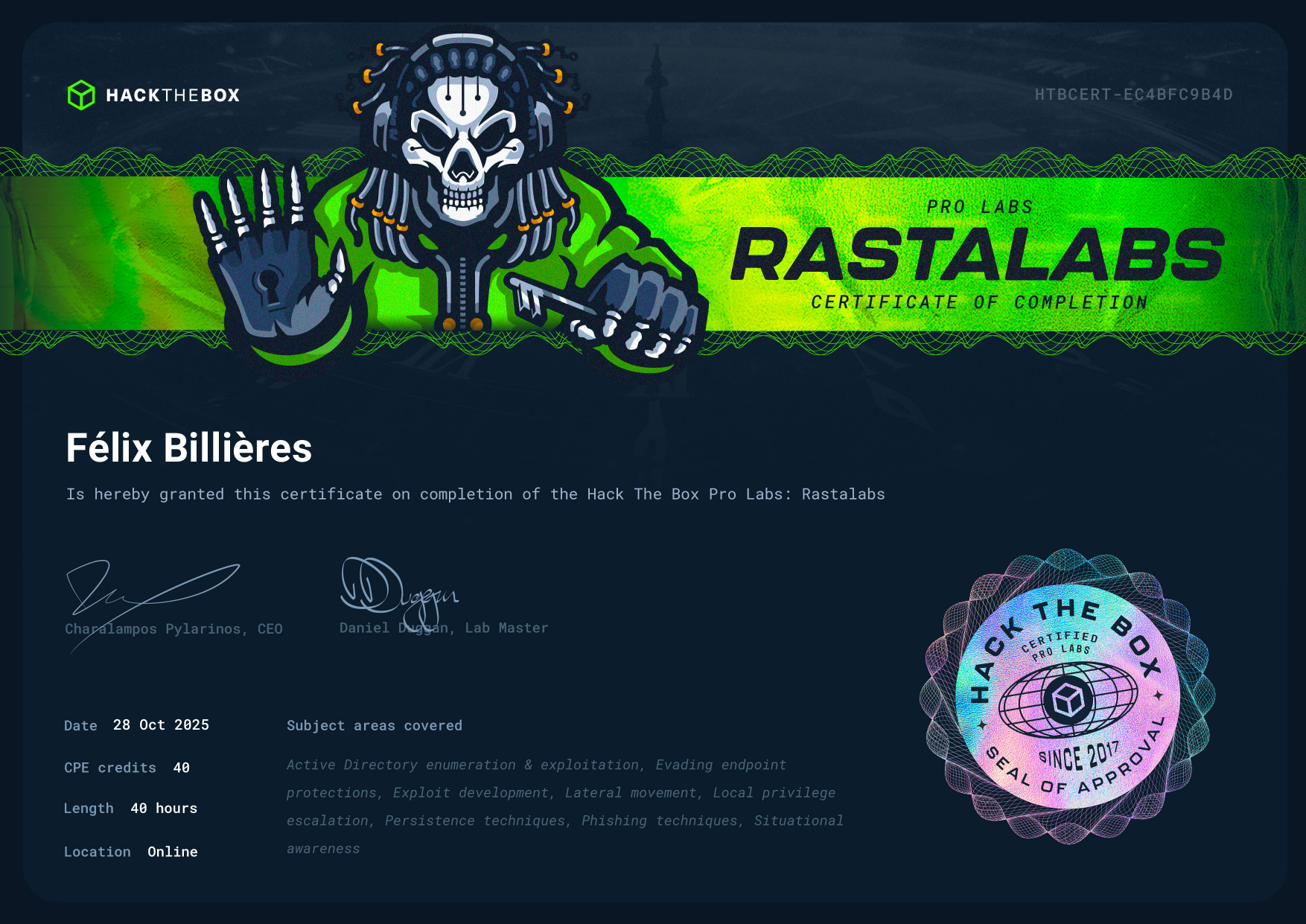 RastaLabs Certificate
